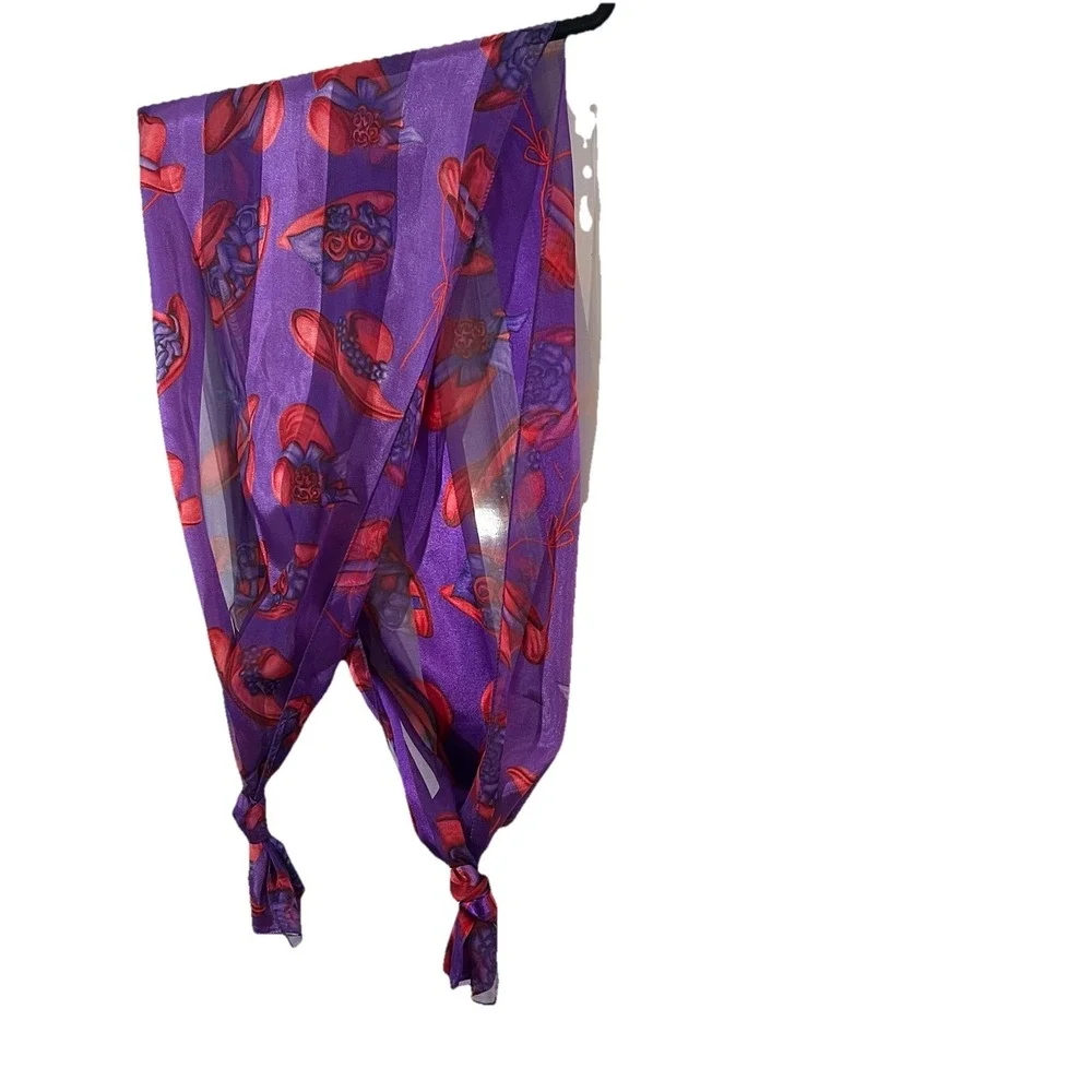 Red Hat Society Scarf Purple Red Hats Sheer Stripes Retro Granny‎ Core